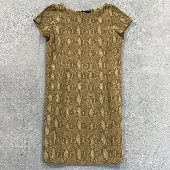 Lauren Ralph Lauren Midi Dress Women PL Tan Brown Snake Print - Picture 1 of 7